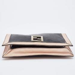 Pre Owned Fendi Black/Pink Lizard Embossed Leather Flap Clutch