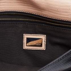 Pre Owned Fendi Black/Pink Lizard Embossed Leather Flap Clutch