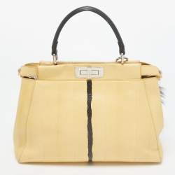 Pre Owned Fendi Yellow/Black Line Python Medium Peekaboo Top Handle Bag