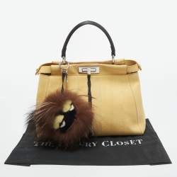 Pre Owned Fendi Yellow/Black Line Python Medium Peekaboo Top Handle Bag