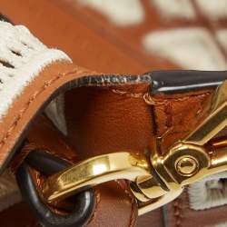 Fendi Brown FF Embroidery Fabric and Leather Baguette Shoulder Bag