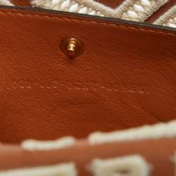 Fendi Brown FF Embroidery Fabric and Leather Baguette Shoulder Bag