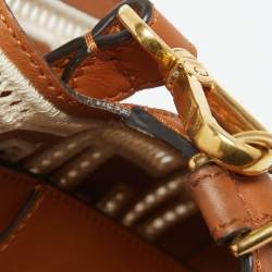 Fendi Brown FF Embroidery Fabric and Leather Baguette Shoulder Bag