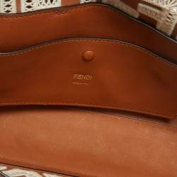 Fendi Brown FF Embroidery Fabric and Leather Baguette Shoulder Bag