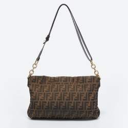 Pre Owned Fendi Tobacco Zucca Canvas and Patent Leather Mia Flap Shoulder Bag