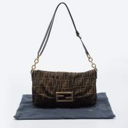 Pre Owned Fendi Tobacco Zucca Canvas and Patent Leather Mia Flap Shoulder Bag