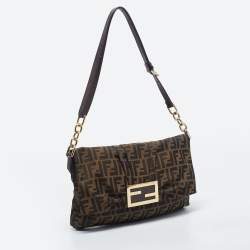 Pre Owned Fendi Tobacco Zucca Canvas and Patent Leather Mia Flap Shoulder Bag