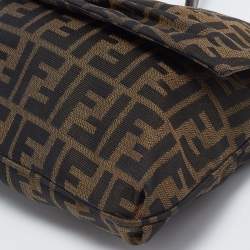 Pre Owned Fendi Tobacco Zucca Canvas and Patent Leather Mia Flap Shoulder Bag