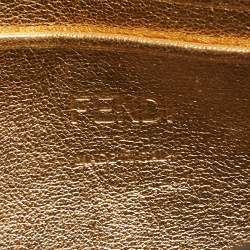 Pre Owned Fendi Gold FF Leather Mini Baguette Bag