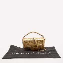 Pre Owned Fendi Gold FF Leather Mini Baguette Bag