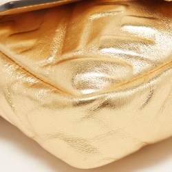 Pre Owned Fendi Gold FF Leather Mini Baguette Bag