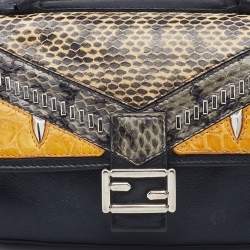 Pre Owned Fendi Multicolor Leather and Watersnake Leather Monster Micro Double Baguette Bag