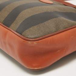 Pre Owned Fendi Brown Pequin Stripe Coated Canvas and Leather Crossbody Bag