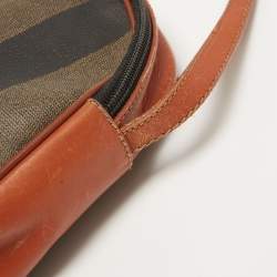 Pre Owned Fendi Brown Pequin Stripe Coated Canvas and Leather Crossbody Bag