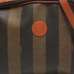 Pre Owned Fendi Brown Pequin Stripe Coated Canvas and Leather Crossbody Bag