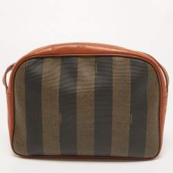 Pre Owned Fendi Brown Pequin Stripe Coated Canvas and Leather Crossbody Bag