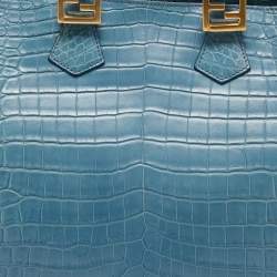 Pre Owned Fendi Blue Crocodile Twins Shopper Tote