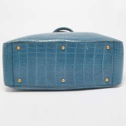 Pre Owned Fendi Blue Crocodile Twins Shopper Tote