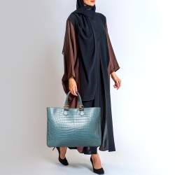 Pre Owned Fendi Blue Crocodile Twins Shopper Tote