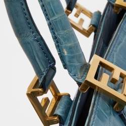 Pre Owned Fendi Blue Crocodile Twins Shopper Tote