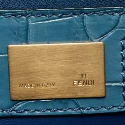 Pre Owned Fendi Blue Crocodile Twins Shopper Tote