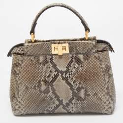 Fendi Green/Grey Python Leather Mini Peekaboo Top Handle Bag