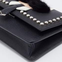 Pre Owned Fendi Black Leather Karlito Wallet on Chain 