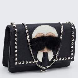 Pre Owned Fendi Black Leather Karlito Wallet on Chain 