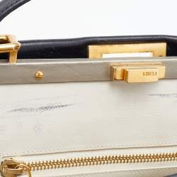 Pre Owned Fendi Green/Black Canvas and Leather, Beaded Large Peekaboo Top Handle Bag