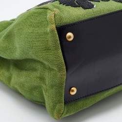 Pre Owned Fendi Green/Black Canvas and Leather, Beaded Large Peekaboo Top Handle Bag