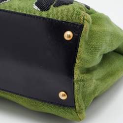 Pre Owned Fendi Green/Black Canvas and Leather, Beaded Large Peekaboo Top Handle Bag