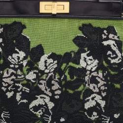 Pre Owned Fendi Green/Black Canvas and Leather, Beaded Large Peekaboo Top Handle Bag