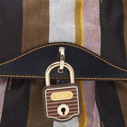 Pre Owned Fendi Multicolor Pequin Canvas and Leather Limited Edition Chef Baguette Bag
