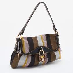 Pre Owned Fendi Multicolor Pequin Canvas and Leather Limited Edition Chef Baguette Bag