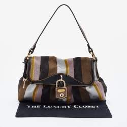 Pre Owned Fendi Multicolor Pequin Canvas and Leather Limited Edition Chef Baguette Bag