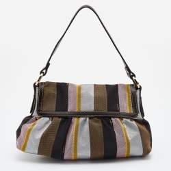 Pre Owned Fendi Multicolor Pequin Canvas and Leather Limited Edition Chef Baguette Bag