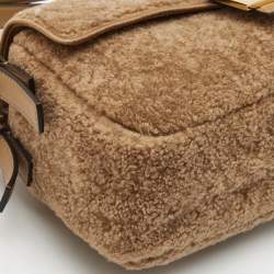 Pre Owned Fendi Brown Shearling and Leather Multi Baguette Shoulder Bag