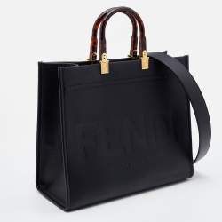 Pre Owned Fendi Black Leather Medium Sunshine Shopper Tote