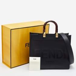 Pre Owned Fendi Black Leather Medium Sunshine Shopper Tote