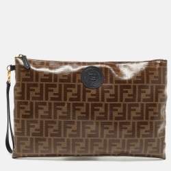 Pre Owned Fendi Brown Coated Canvas FFreedom Flat Pouch Bag