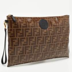 Pre Owned Fendi Brown Coated Canvas FFreedom Flat Pouch Bag