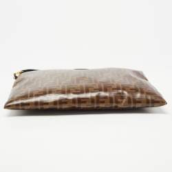 Pre Owned Fendi Brown Coated Canvas FFreedom Flat Pouch Bag