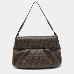 Pre Owned Fendi Tobacco Zucca Coated Canvas and Leather Push Lock Flap Shoulder Bag