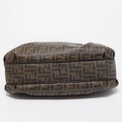 Pre Owned Fendi Tobacco Zucca Coated Canvas and Leather Push Lock Flap Shoulder Bag