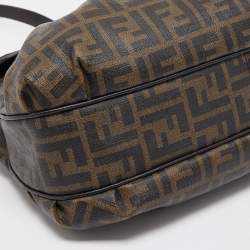 Pre Owned Fendi Tobacco Zucca Coated Canvas and Leather Push Lock Flap Shoulder Bag