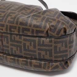 Pre Owned Fendi Tobacco Zucca Coated Canvas and Leather Push Lock Flap Shoulder Bag