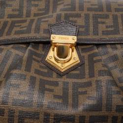 Pre Owned Fendi Tobacco Zucca Coated Canvas and Leather Push Lock Flap Shoulder Bag