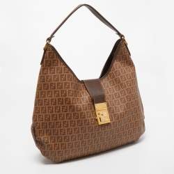 Fendi Brown Zucchino Coated Canvas Hobo