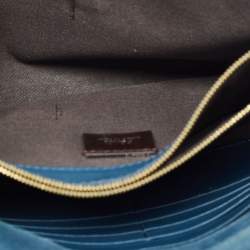 Pre Owned Fendi Dark Blue/Tobacco Pequin Canvas and Leather Bustina Clutch