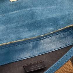 Pre Owned Fendi Dark Blue/Tobacco Pequin Canvas and Leather Bustina Clutch